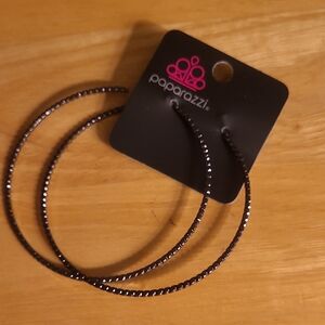 Paparazzi Dazzling Black Hoop Earrings.